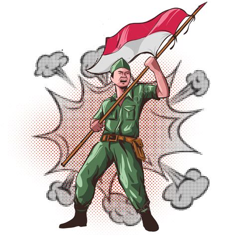 Pahlawan Kemerdekaan Indonesia Memegang Bendera Merah Putih Hari