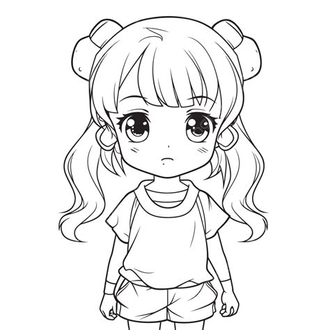 Black And White Anime Girl Coloring Page Outline Sketch Drawing Vector