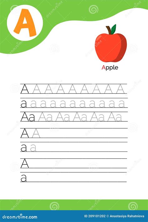 Letter A With A Picture Of Apple And Seven Lines Of Letter A Writing