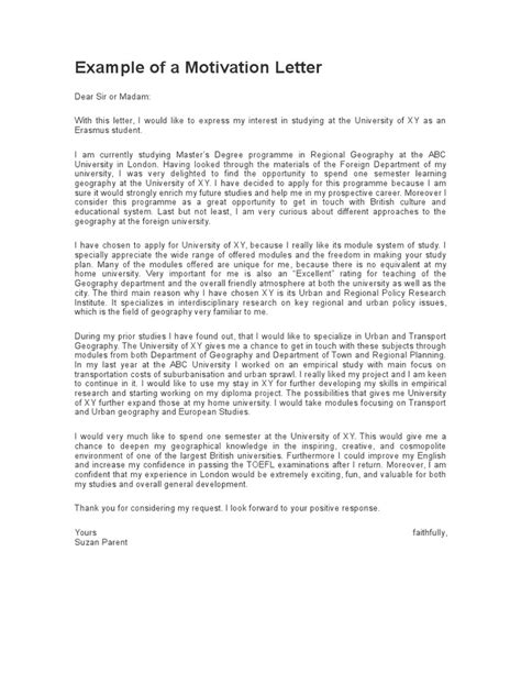 Example Of A Motivation Letter Pdf Graduate School University