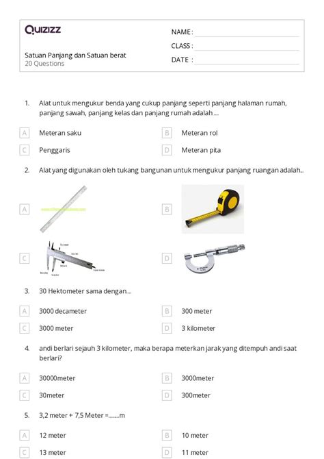 Mais De Planilhas Satuan Panjang Dan Metrik No Quizizz Gratuito E