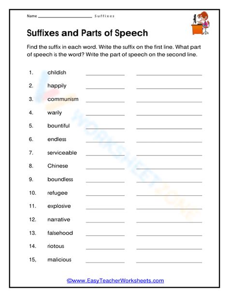 Suffixes And Parts Of Speech Worksheet