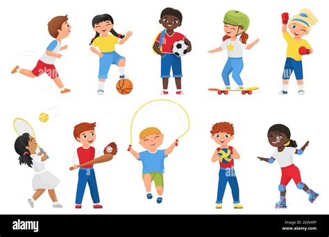 Happy Kids Do Sports Exercises Vector Illustration Cartoon Sportive