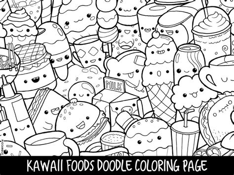 Foods Doodle Coloring Page Printable Cutekawaii Coloring