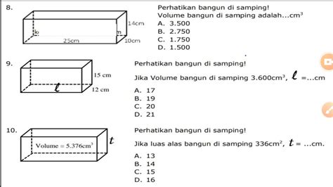 Ulangan Harian Volume Kubus Dan Balok Matematika Kelas Semester