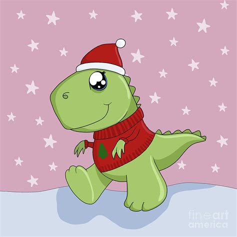 Cute Kawaii T Rex Chrismtas Digital Art By Valentina Hramov Pixels