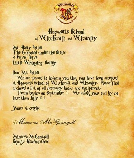 Hogwarts Harry Potter Acceptance Letter Harry Potter Letter