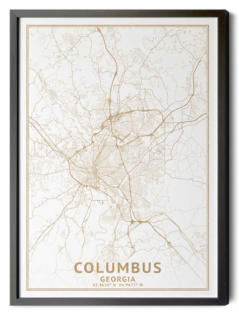 Columbus Georgia Map High Resolution Real Gold Leaf Texture Etsy