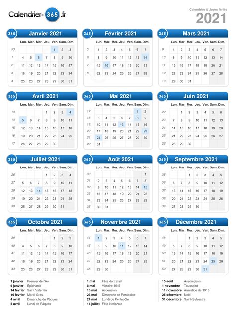 Calendrier 2021