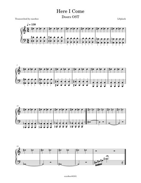 Roblox Doors Ost Here I Come Sheet Music For Piano Solo