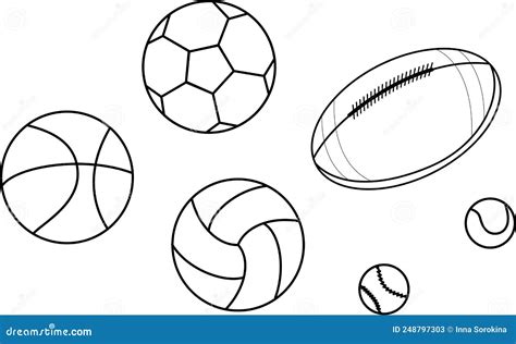 Set Of Sports Balls Minimal Set Of Vector Sport Balls Black And White