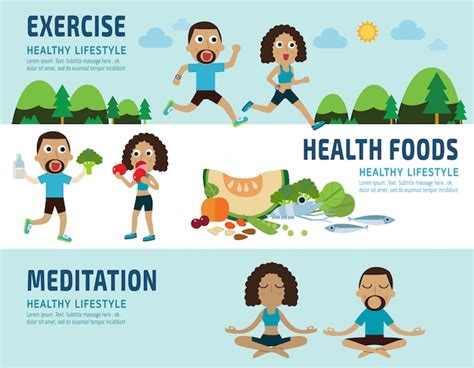 Exercise And Healthy Foods Concept Elements Infographic Premium Vector