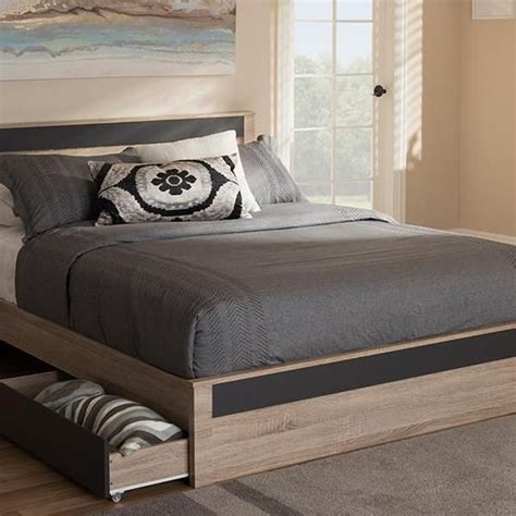 Queen storage platform bed — amazon queen platform bed with storagedhp maven platform bed with upholstered linen and wooden slat support and under bed storage grey size greyamazon platform queen bed with storagezinus casey 18 inch premium smartbase mattress foundation 4 extra. Baxton Studio Jamie Modern and Contemporary Two-Tone Oak ...