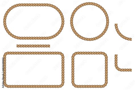 Rope Border Clipart Set Circle Square Rectangle And Oval Stock