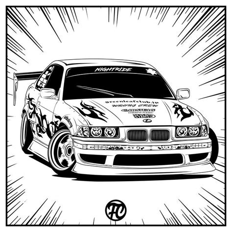 Bmw E36 Drift Comic Art Bmw E36 Bmw E36 Drift Cool Car Drawings