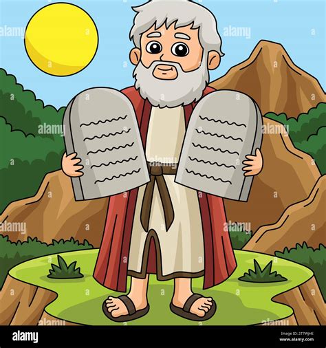 Moses With Tablet Of Ten Commandments Colored Stock Vector Image And Art