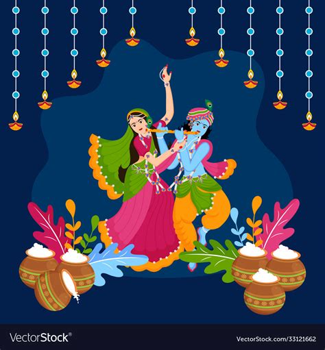 Radha Krishna Dancing With Each Other Royalty Free Vector