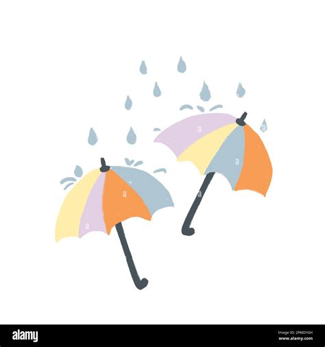 Hand Drawn Illustration With Orange Yellow Umbrellas On White