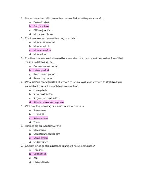 Chapter 9 Muscle And Muscle Tissue Quiz Questions Anatomy And