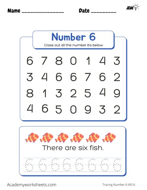 Learning The Number 6 Tracing Academy Worksheets