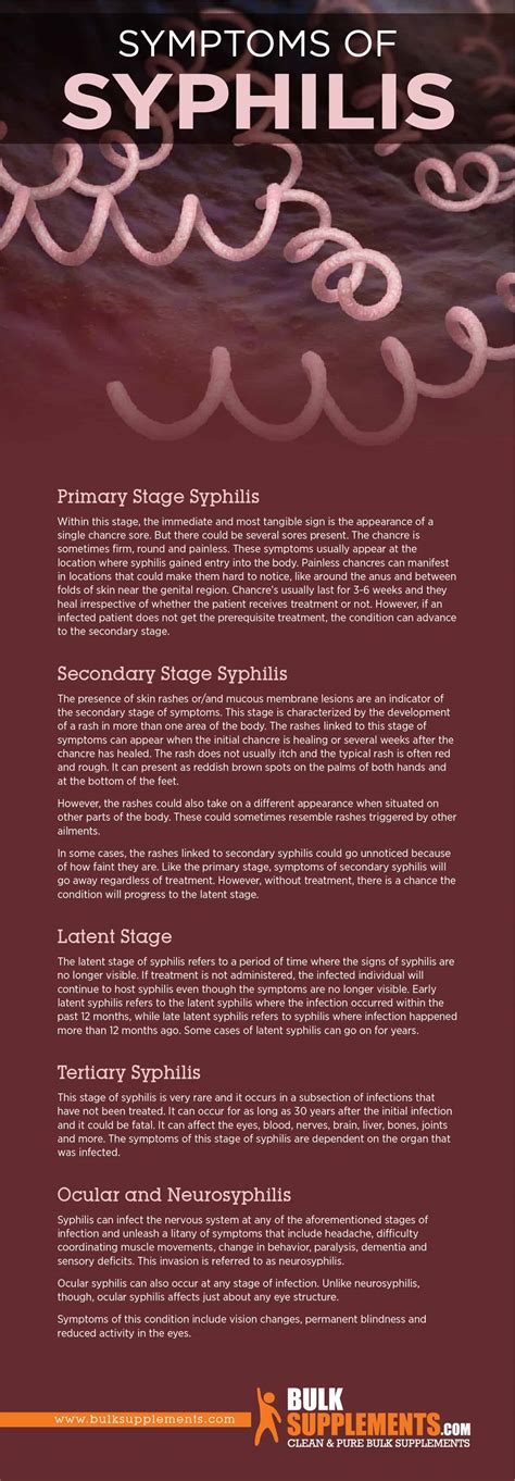 Syphilis is spread through contact with sores (called chancres) or other symptoms of syphilis. Syphilis: Symptoms, Causes & Treatment | BulkSupplements.com