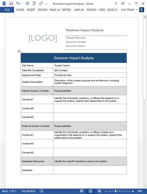 Business Continuity Plan Template Ms Wordexcel Templates Forms