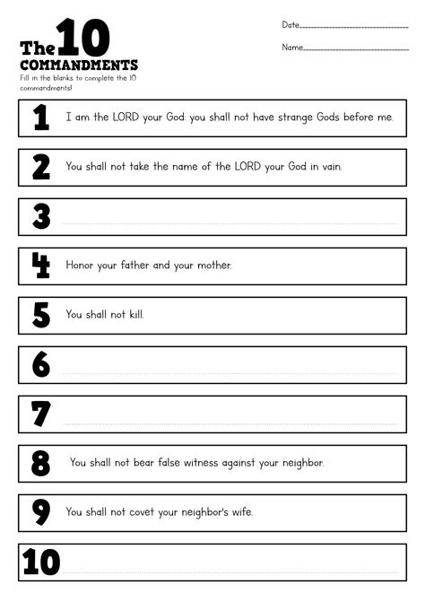 Free Printable 10 Commandments Printable Worksheets