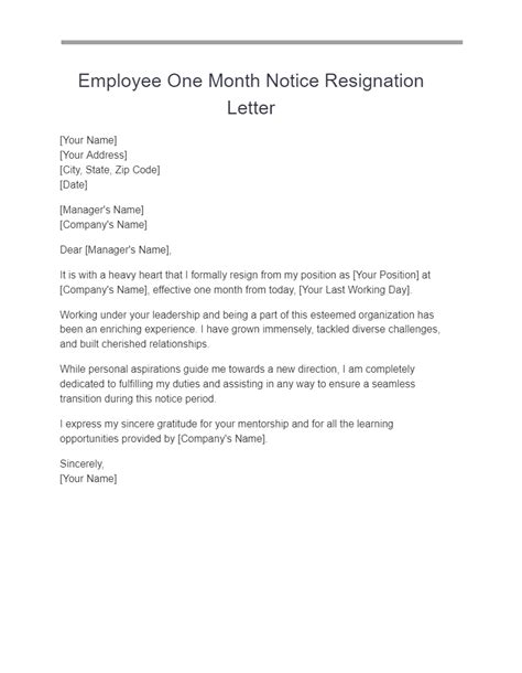 Exle Resignation Letter 1 Month Notice Infoupdate Org