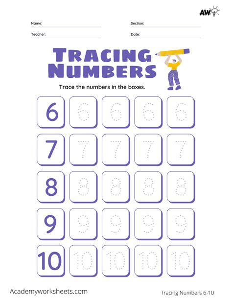 Tracing Numbers 6 10 Academy Worksheets