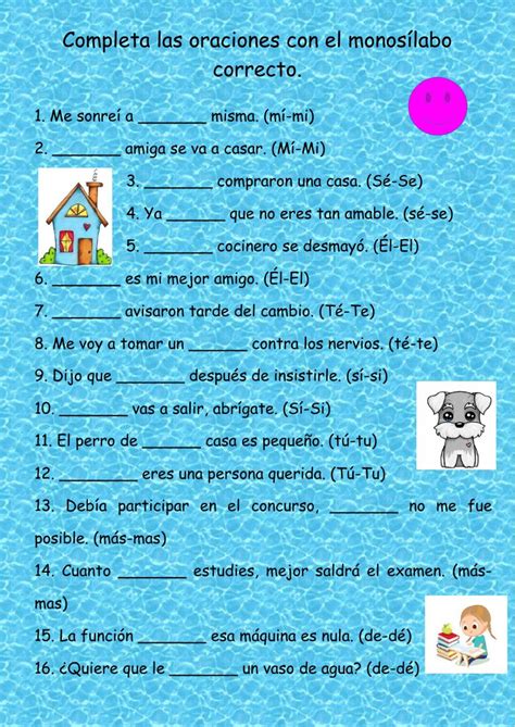 Tilde en monosílabos worksheet Palabras llanas El monosílabo