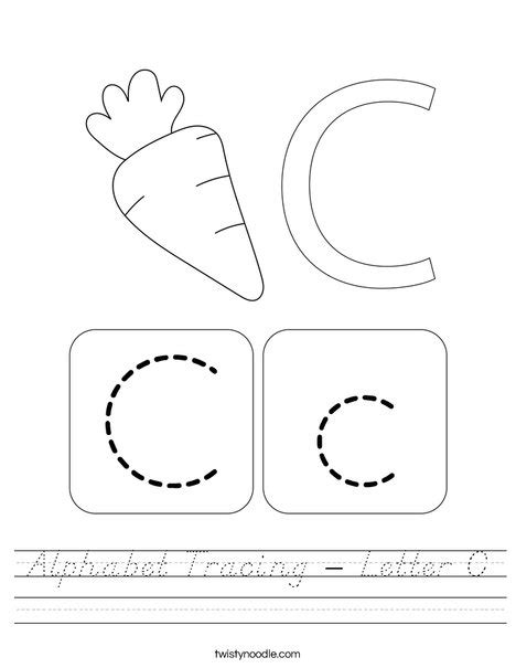 Alphabet Tracing Letter C Worksheet Dnealian Twisty Noodle