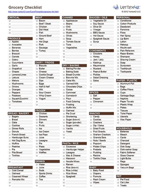 Free Printable Grocery Checklist PDF From Vertex42 Grocery List