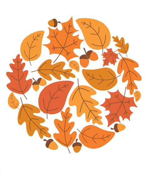 Multi Colored Autumn Leaves And Acorns Collected In A Circle Template