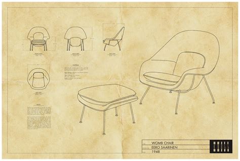 Wombchair Technicaldrawing Full Womb Chair Illustration Styles