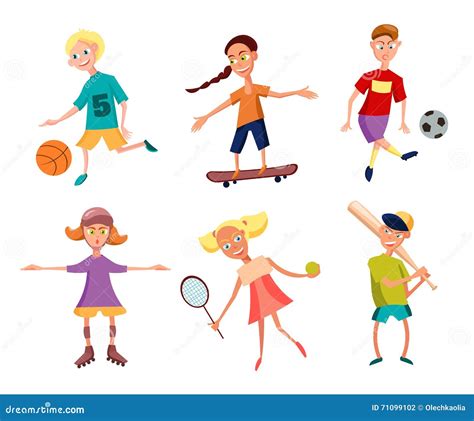 Collection Of Cute Happy Children Playing Sports Active Kids Stock