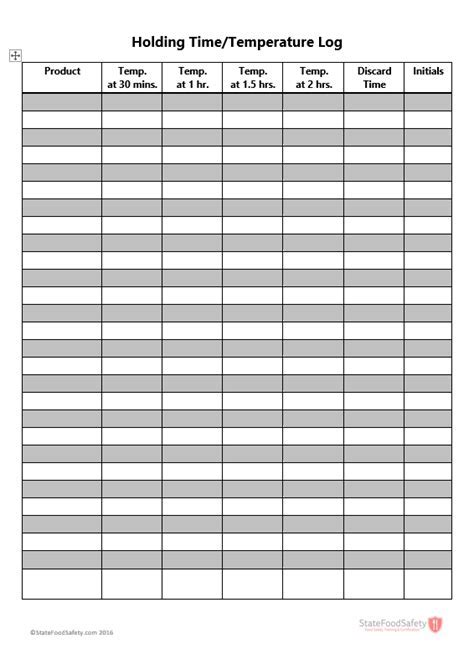 Food Temperature Log Sheet Template