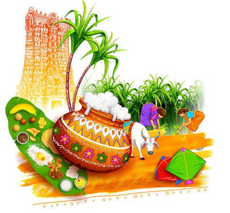 Best Latest Vector Pongal Pot With Traditional Temple Images Free Png