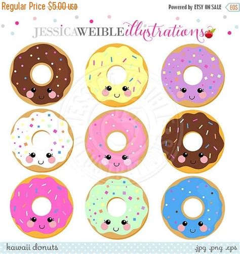 Kawaii Donuts Cute Digital Clipart Donut Clipart Donut Graphics Cute