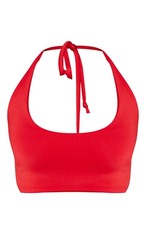 Shape Red Halterneck Bikini Top Curve Prettylittlething