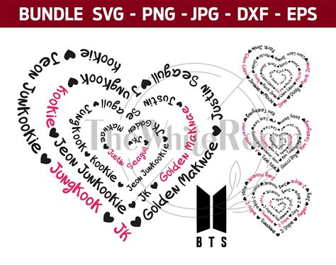 Bts Bundle Svg Heart With Nicknames Instant Download Etsy