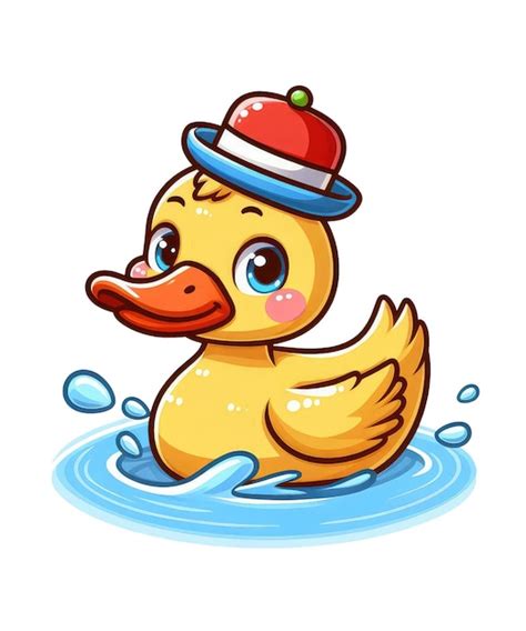 El Lindo Pato De Dibujos Animados Nadando Vector Premium