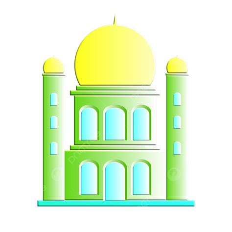 Masjid Dengan Dua Menara Masjid Kombinasi Warna Hijau Kuning Dan Biru