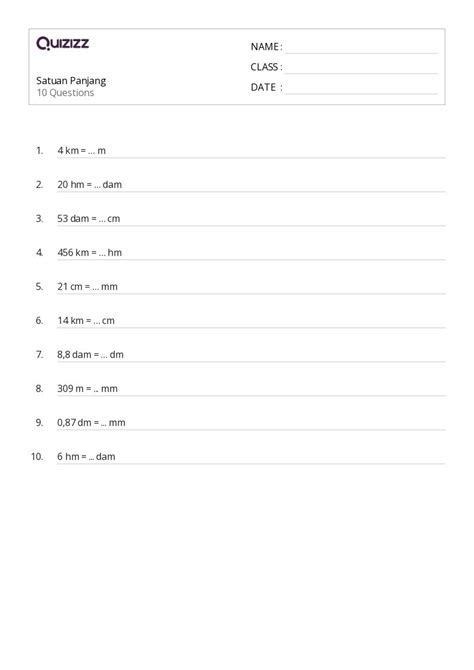50 Lembar Kerja Satuan Panjang Dan Metrik Untuk Kelas 4 Di Quizizz