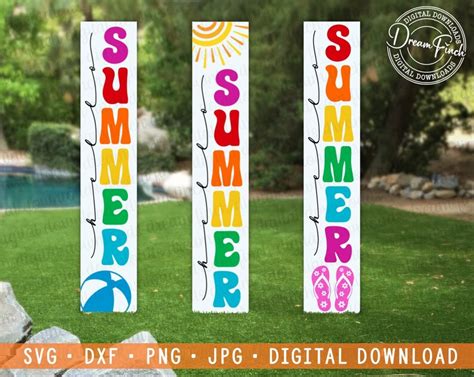 Hello Summer Porch Signs Svg Dxf Png  Vertical Colorful Fun Etsy