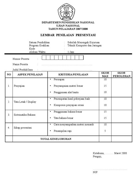 Rubrik Penilaian Format Lembar Penilaian Diskusi Kelompok Riset