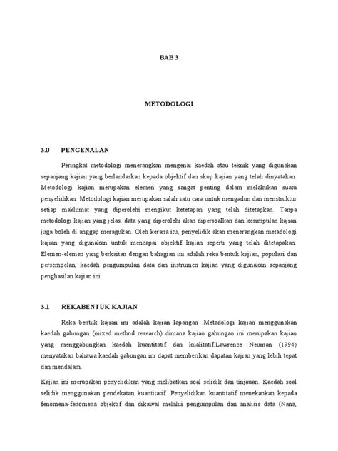 Contoh Bab 3 Metodologi Kajian Contoh Metodologi 3 1 Tempat Dan Riset