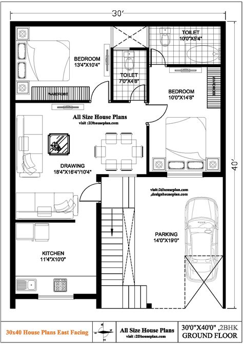 30x40 House Plans East Facing Best 2bhk House Design