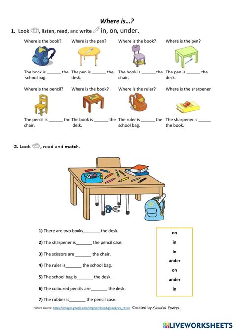 School Objects And Place Prepositions Worksheet Learning English For