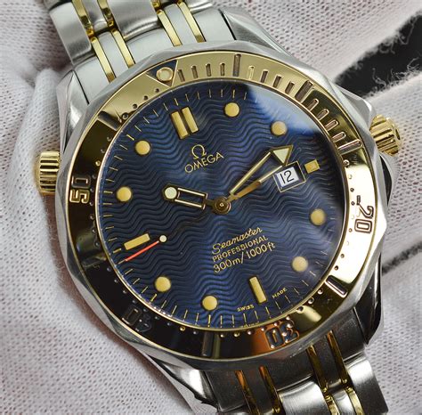 Mens Omega Seamaster Professional 18k Goldss 300m Quartz Blue Dial