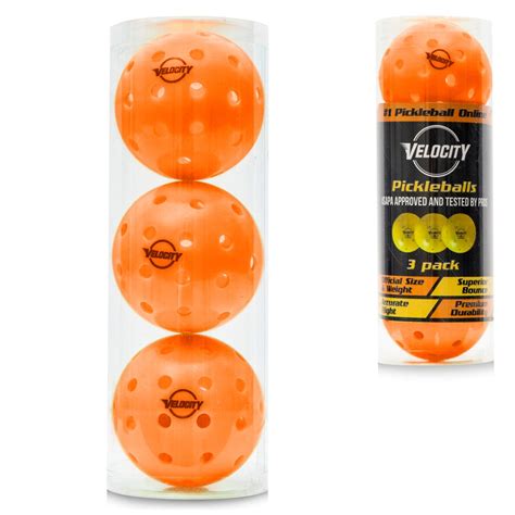 Velocity Outdoor 3 Count Orange Pickleball Balls Official Size And